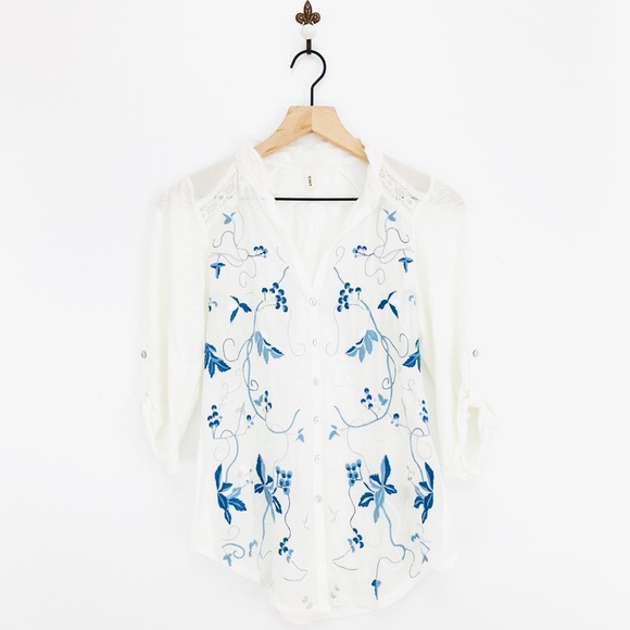 Anthropologie Tops - Anthropologie Tiny Embroidered Button Down Henley